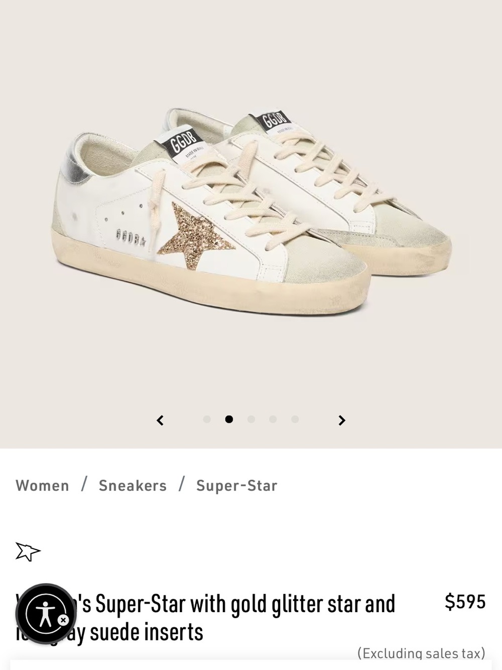 Golden Goose Super-Star White Sneakers with Gold Glitter Star